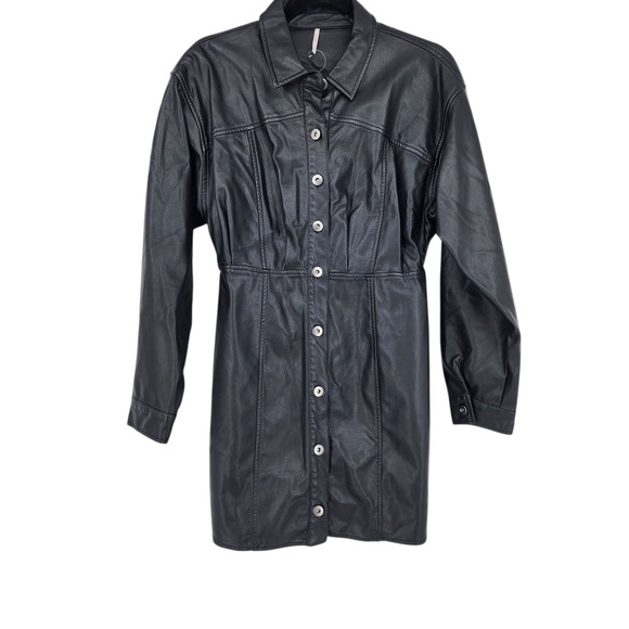 Free People X Amber Black Faux Button Front Long Sleeve Mini Dress Size 6 - Picture 1 of 7